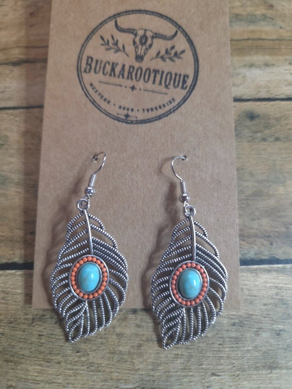 Turquoise Feather Western Earrings Boho Rodeo Cowgirl Jewelry